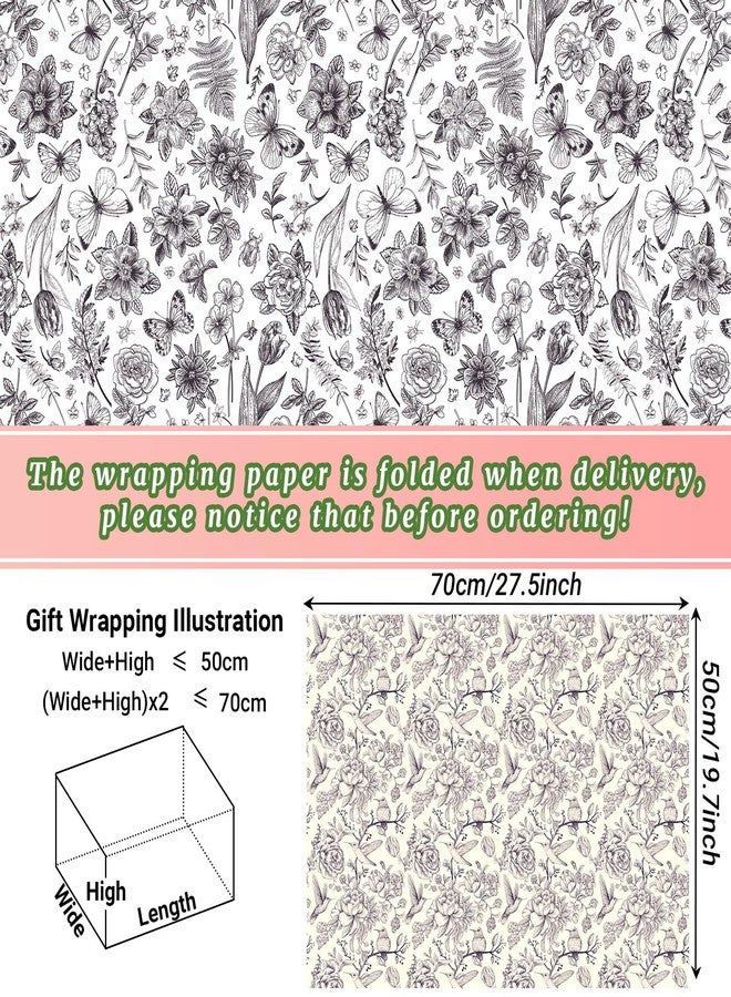 Bolsome 12 Sheets 28 * 20 Inches Vintage Flowers Wrapping Paper Retro Wildflower Bird Butterfly Printed Gift Wrap Paper for Birthday Spring Holidays Wedding Bridal Shower DIY Craft - Image 3